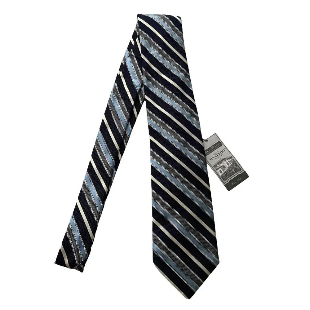 Daniel Cremieux Mantero Nwt Navy Blue Stripe Silk Handmade in Italy Neck Tie